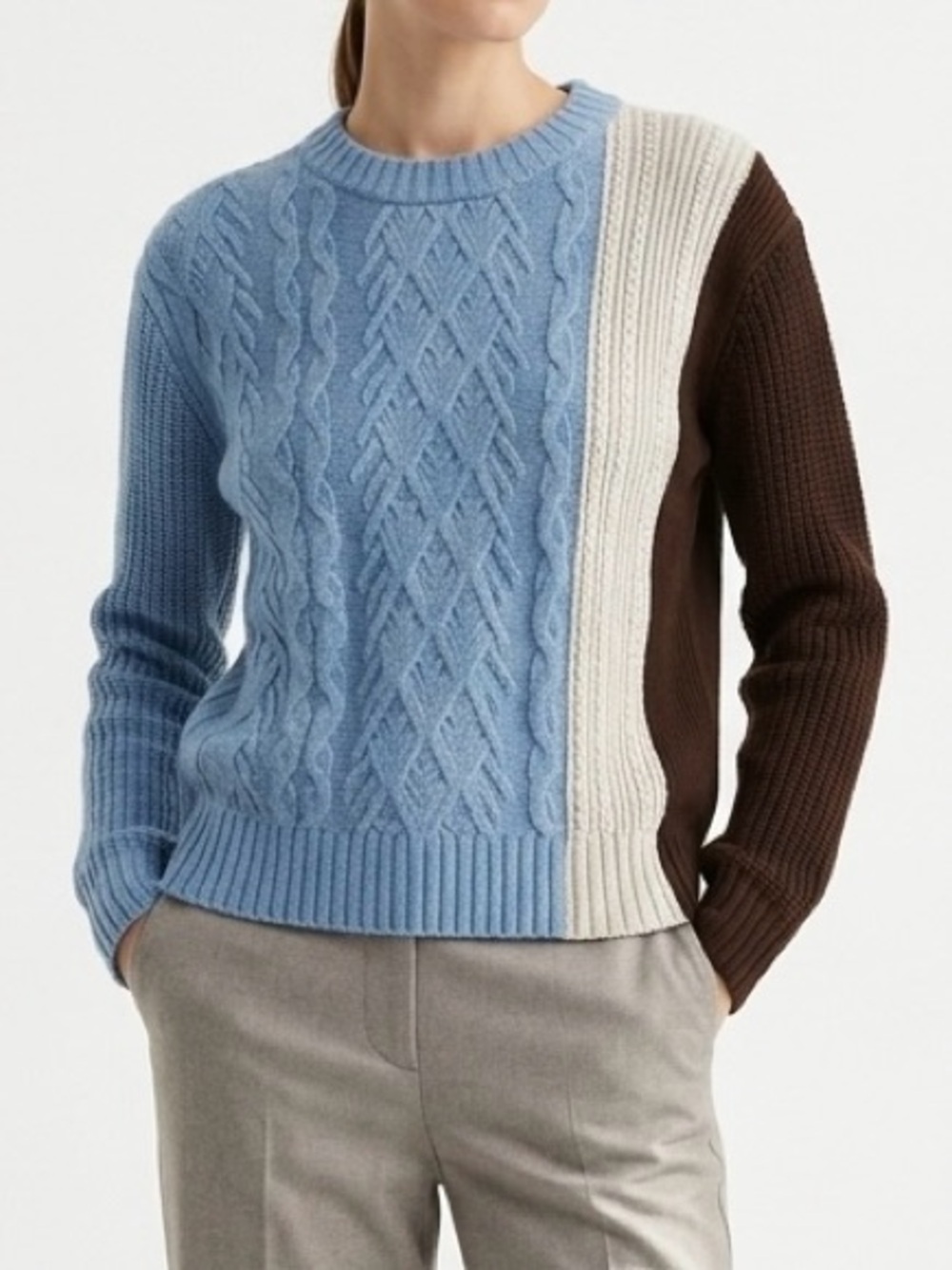 Banana Republic Blocked Cable Crew Sweater XS Blue Brown NWT Elevated Casual